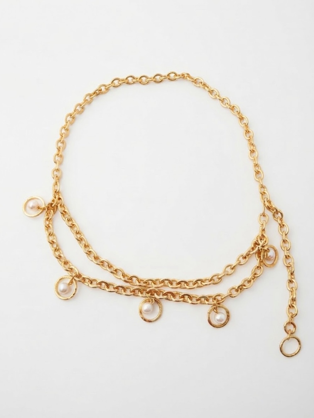 Avon Belt- Gold-tone Chain Faux-Pearl Charm Waist Belt - 41” total length